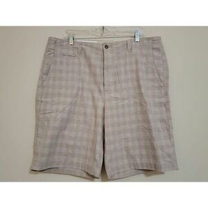 CREMEUX Mens Plaid Flat Front Shorts Tan White Size 38